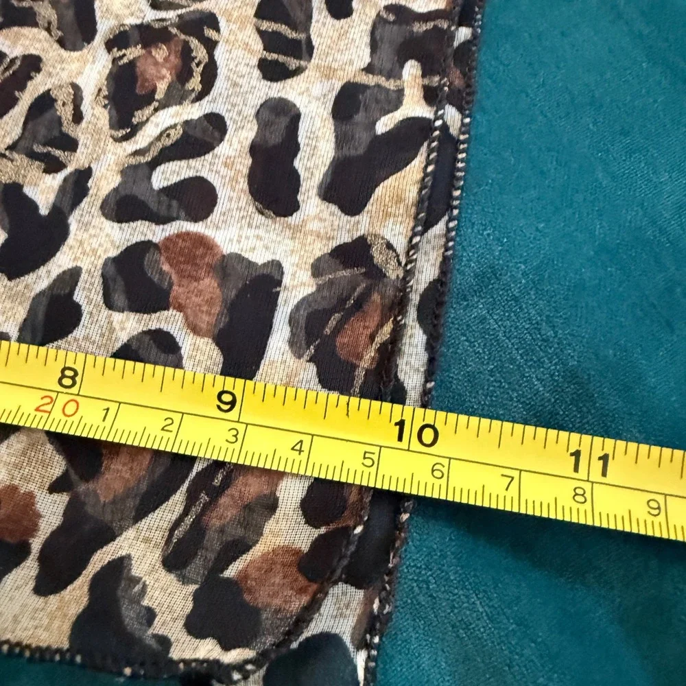 Leopard Print Sheer Scarf Gold Metallic Thread Lightweight Rectangular‎ Wrap USA